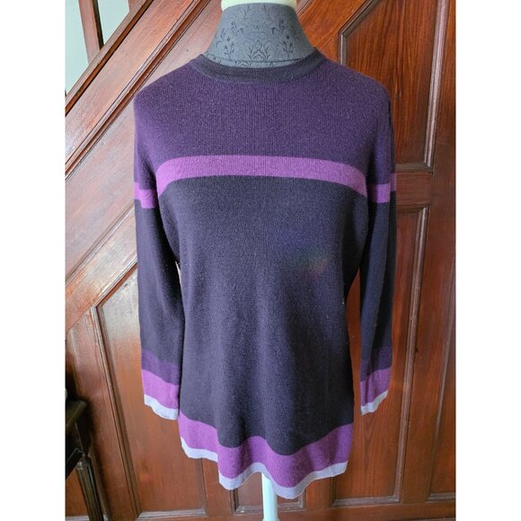 Petite Sophisticate Womens Merino Wool Sweater Purple & Plum Stripes Size M - Picture 1 of 6